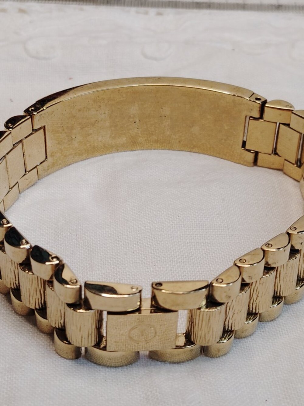 Vintage Gold‑Tone Rolex‑Style Link Bracelet • Fold‑Over Clasp • 2.5" - Picture 11 of 11